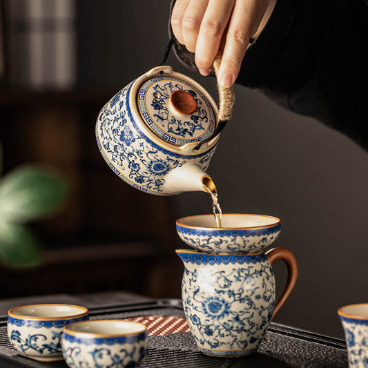 Blue Willow Heritage Porzellan-Teeservice – handbemaltes blau-weißes Gongfu-Teeservice (kostenloser Premium-Tee inklusive)