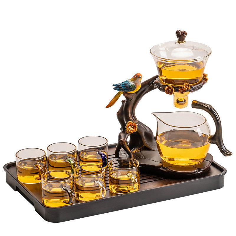 Luxe Visual Brewing Glass Tea Service – Crystal Clear Infuser Teapot with Natural Walnut Accents