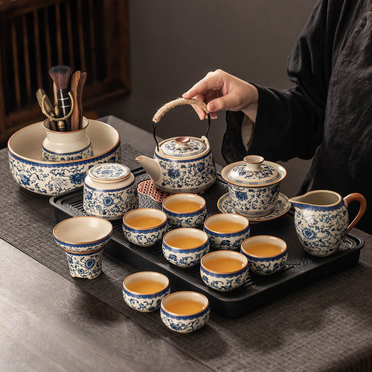 Blue Willow Heritage Porzellan-Teeservice – handbemaltes blau-weißes Gongfu-Teeservice (kostenloser Premium-Tee inklusive)