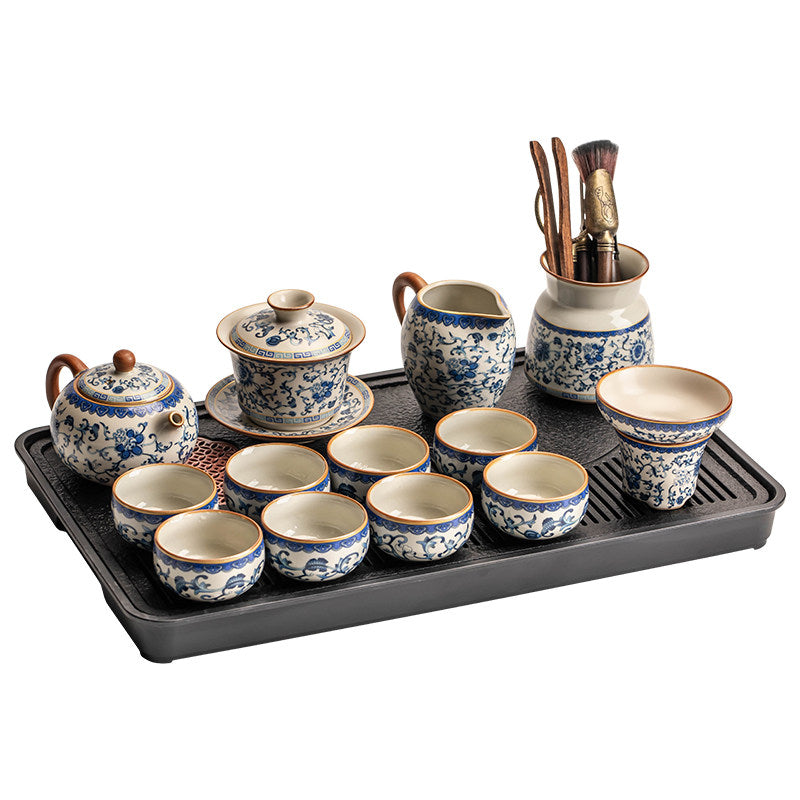 Blue Willow Heritage Porcelain Tea Set – Hand-Painted Blue & White Gongfu Tea Service（Complimentary Premium Tea Included）
