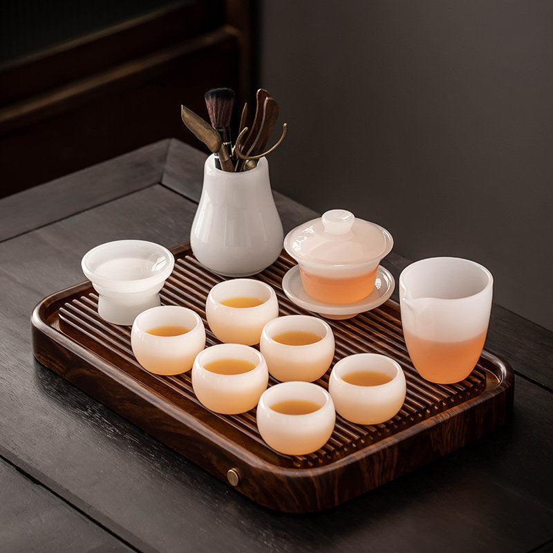 Jade Luminary Handcrafted Tea Set – Translucent Colored Glaze Teapot & Cup Set with Gift Box（Complimentary Premium Tea Included）